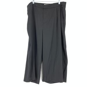 Eloquii Pants Women's Sz 18 Black Wide Leg Crop Trousers Flat Front Slash Pocket